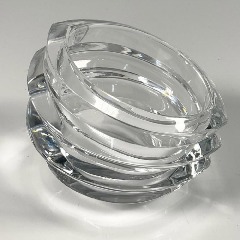 Vintage Orrefors Slanted Stacked Candle Holder Sweden Crystal‎ Art